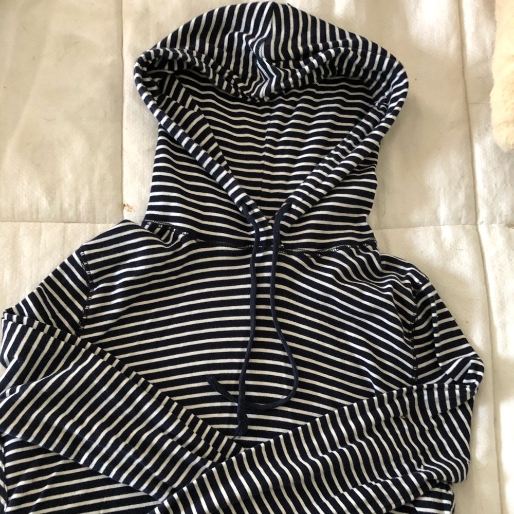 Talbots petite navy and white striped hoodie